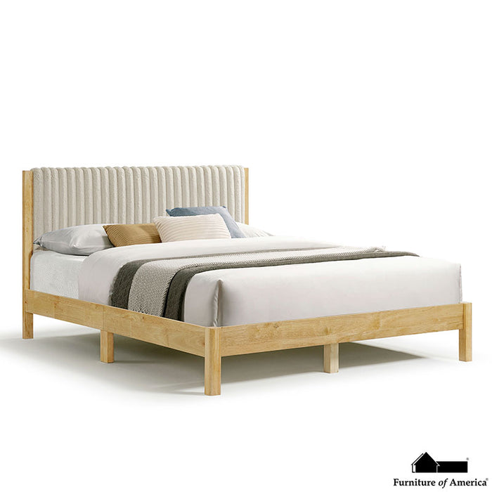 Bed Cord Boucle White Bed Natural Wood