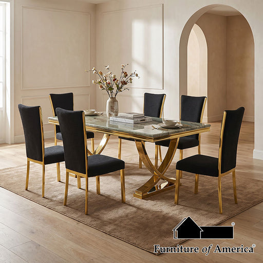 Wadenstil 7 PC. Dining Table Set - Gold/Green/Black / 7 PC. Dining Table Set (CM3295GDBG-T-7PC-BK)
