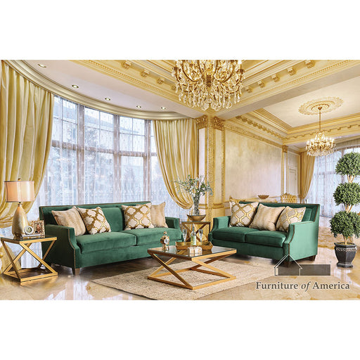 Verdante Sofa + Loveseat - Emerald Green/Gold