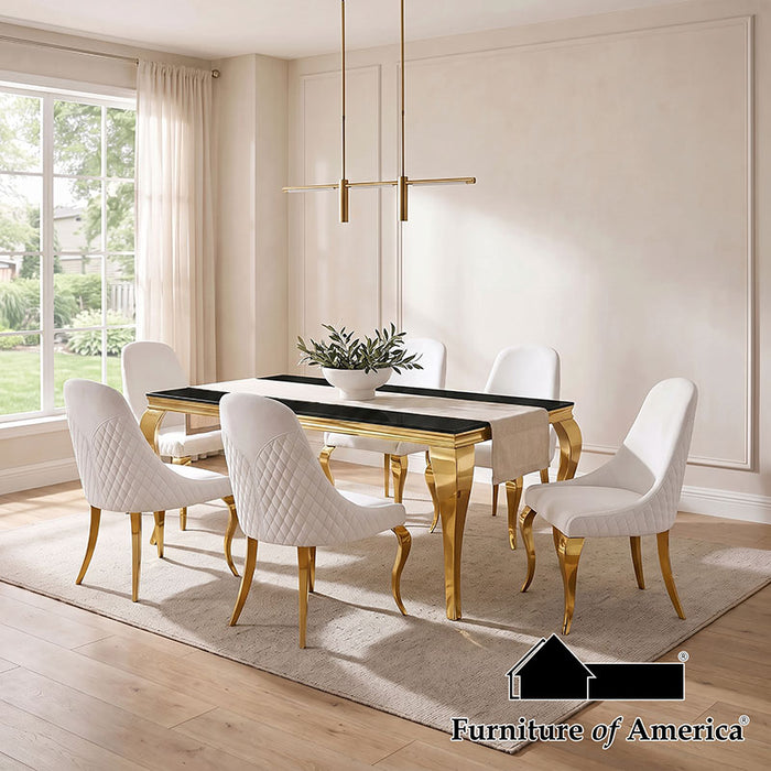 Neuveville 7 Pc Dining Table Set - Gold/Black/White / 7 PC. Dining Table Set