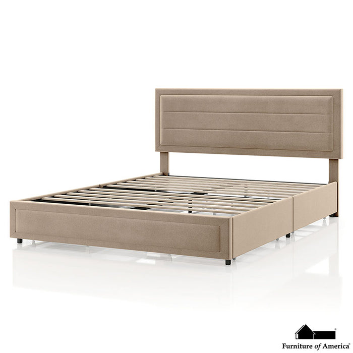 Velvet Light Brown Storage Bed With Drawers - Queen