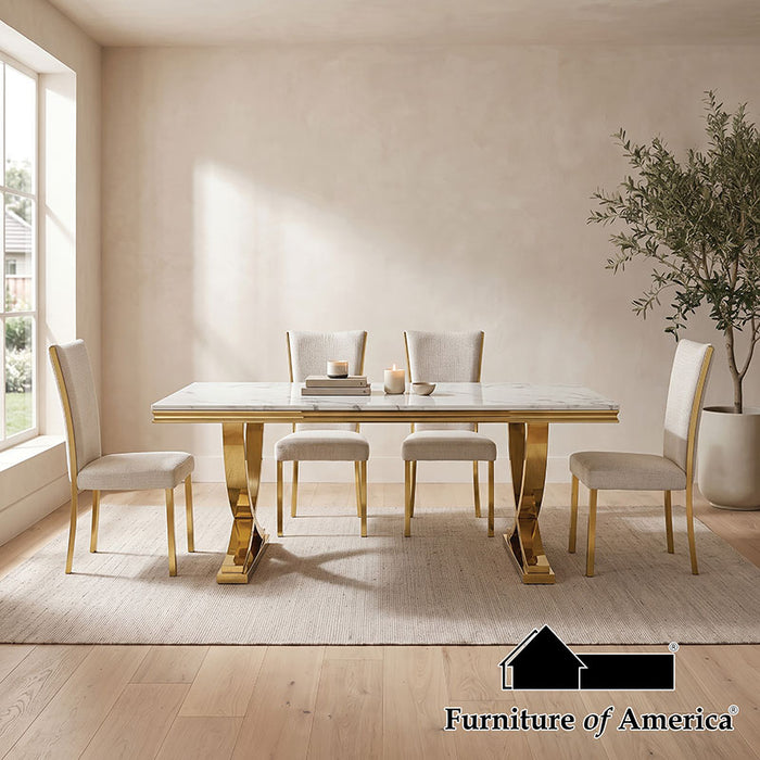 Wadenstil 5 PC. Dining Table Set - Gold/White / 5 PC. Dining Table Set