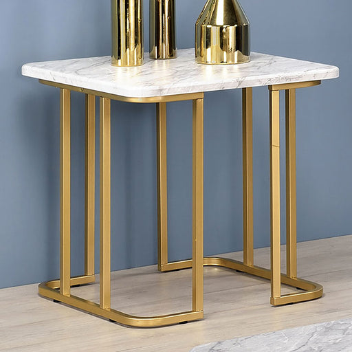 Calista End Table - Gold/White