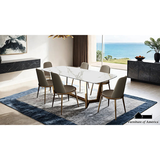 Norelli 7 PC. Dining Table Set - Gold/White