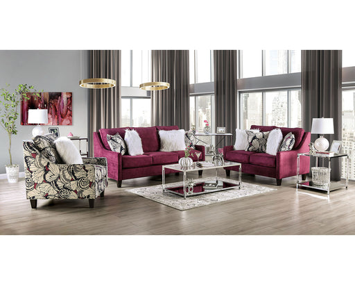 Jillian Sofa + Loveseat - Plum/Ivory/White