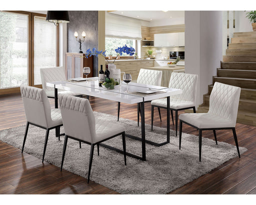 Alisha 7 PC. Dining Table Set - White/Gun Metal