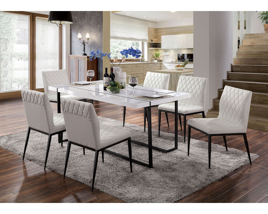 Alisha 7 PC. Dining Table Set - White/Gun Metal