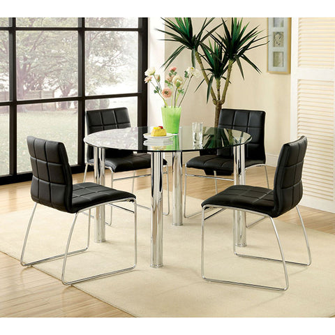 Kona I Glass Top Round Dining Table - Chrome