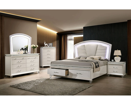 Maddie Bed + 2NS + Dresser + Mirror - Pearl White/White