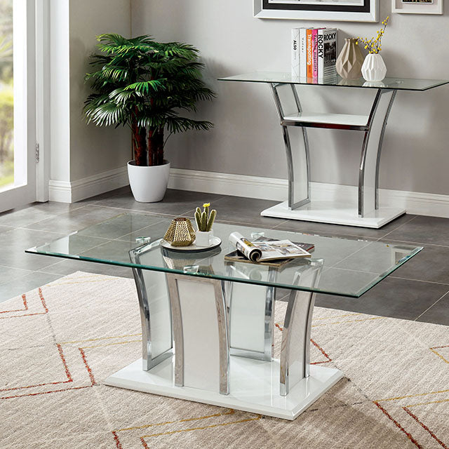 Staten Sofa Table - Glossy White/Chrome