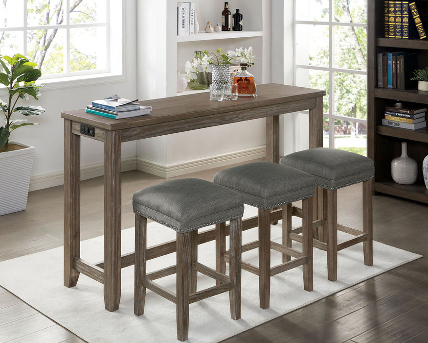 Caerleon 4PC Counter Height Table Set With 1PC Usb Plug - Wire-Brushed Gray/Gray