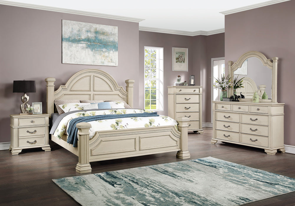 Pamphilos Bed + 2NS + Dresser + Mirror - Antique White