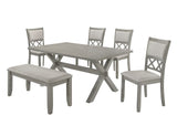 Dining Set 6 PC. Dining Table Set W/ Bench - Light Gray