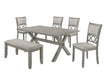 Dining Set 6 PC. Dining Table Set W/ Bench - Light Gray