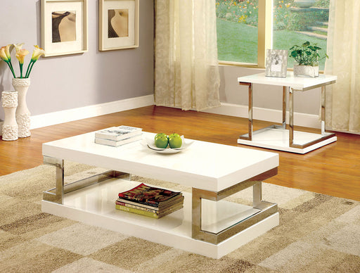 Meda End Table - White/Chrome