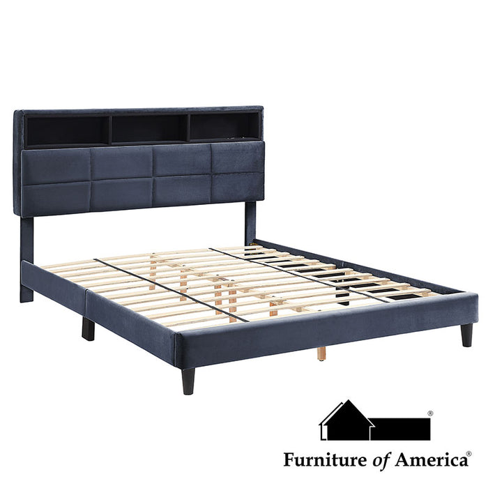 Bed Gray Platform Bed With Storage Headboard - Full