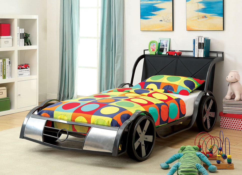 Gt Racer Bed - Twin / Silver/Gun Metal