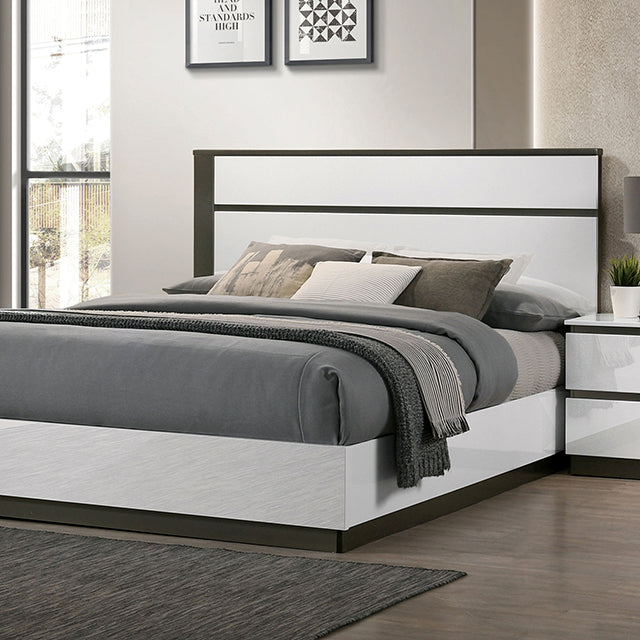 Birsfelden Bed - White/Metallic Gray - Cal King / Cal.king Bed