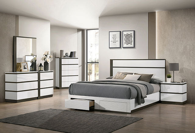 Birsfelden 5 PC. Bedroom Set W/ 2NS - White/Metallic Gray - Queen / 5 PC. Queen Bedroom Set W/ 2NS (FOA7225WH-DR-Q-5P-2N)