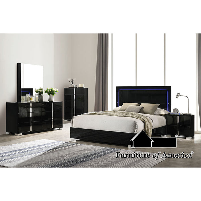 Sinistra Bed + 2NS + Dresser + Mirror - Piano Black