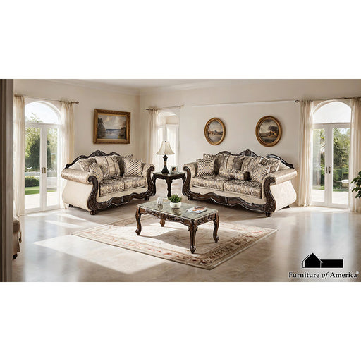 Andalusia Sofa + Loveseat - Light Brown/Dark Cherry
