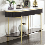 Koblenz Oval Sofa Table W/ 18MM White Faux Marble Top & 1PC Drawer - Dark Walnut
