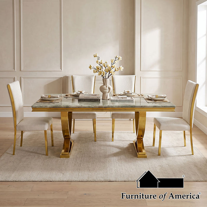 Wadenstil 5 PC. Dining Table Set - Gold/Green/White / 5 PC. Dining Table Set (CM3295GDBG-T-5PC-WH)