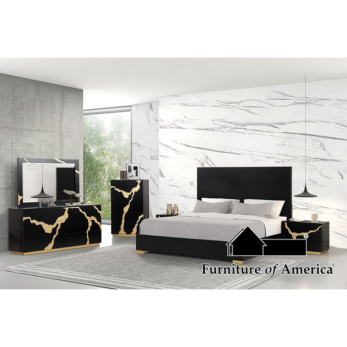 Goldsberg Panel Bed - Queen / Black/Gold