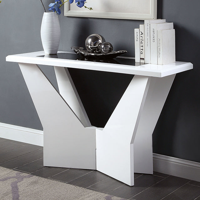Dubendorf Sofa Table W/ 6MM Black Tempered Glass - White