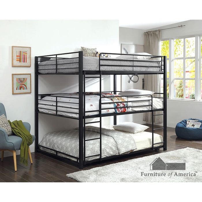 Olga I Metal Triple Decker Bed - Sand Black - Queen