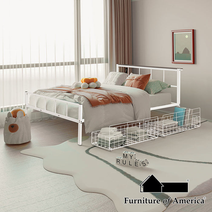 Nicoli Metal Bed W/ Underbed Storage+mattress - White