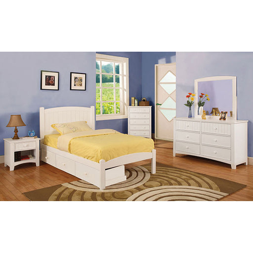 Caren Bed + 1NS + Dresser + Mirror - White
