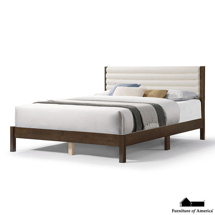 Bed Channel Boucle White Bed Brown Wood