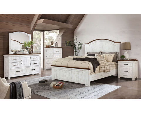 Alyson Bed - Distressed White/Walnut