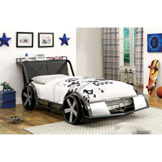 Gt Racer Bed W/ 5" Mattress - Silver/Gun Metal