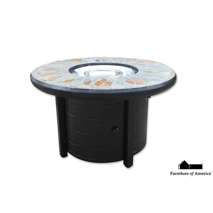 Dining Set Outdoor 42'' Slate Top Gas Fire Pit Black