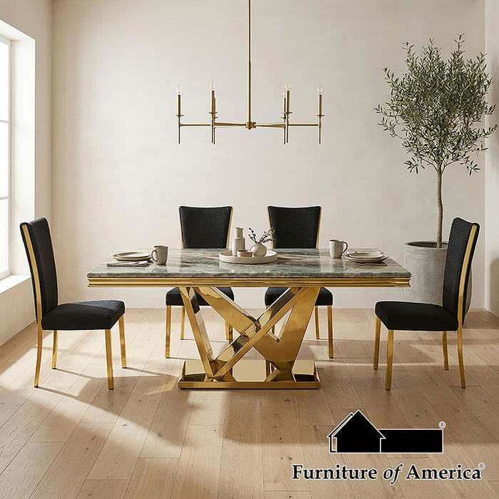 Valdevers 5 PC. Dining Table Set - Gold/Green/Black