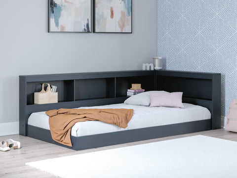 Cama con almacenamiento tipo librería Simmenfort