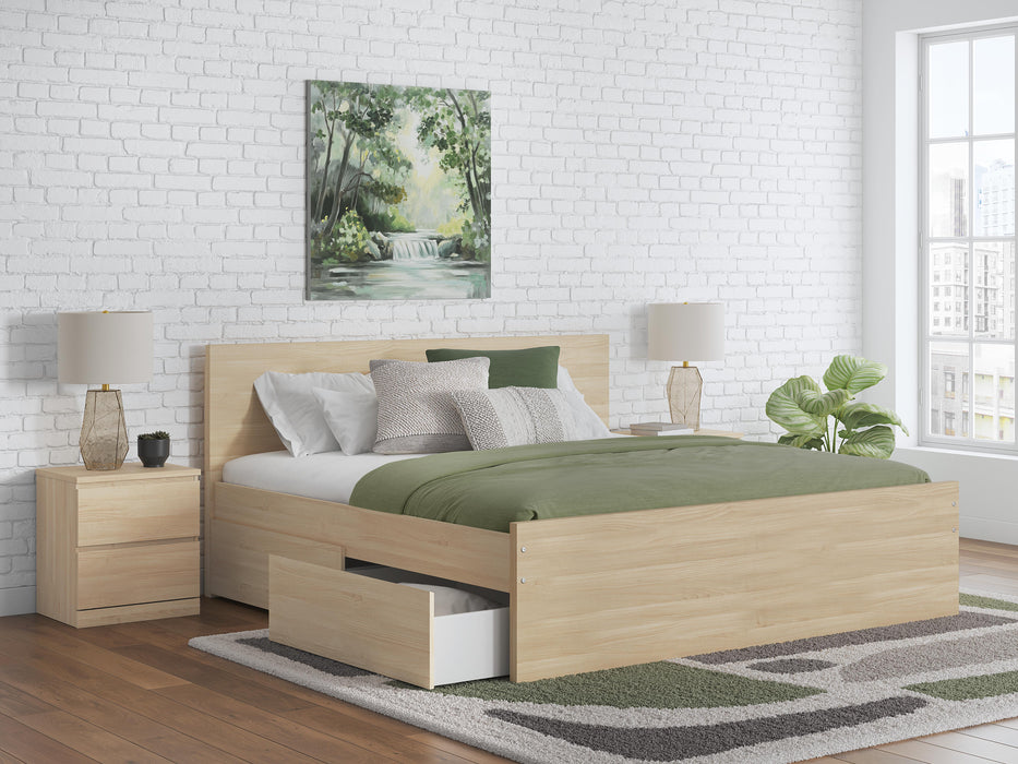 Cama de plataforma con panel tamaño queen Onita con 1 espacio de almacenamiento lateral