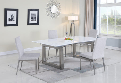 Contemporary Dining Set w/ White Extendable Table & 4 Gray Chairs EBONY-DESIREE-5PC