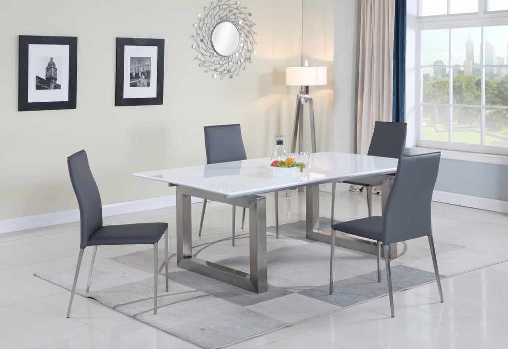 Contemporary Dining Set w/ White Extendable Table & 4 Upholstered Chairs EBONY-ELSA-5PC