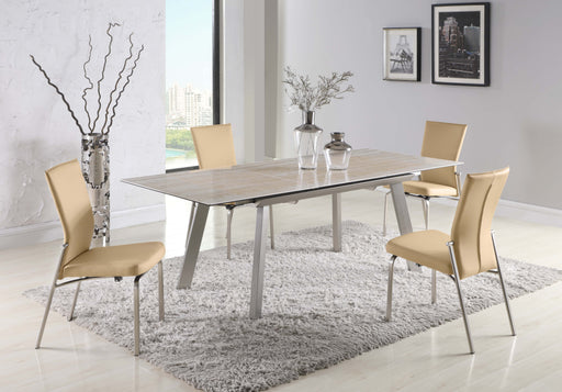Contemporary Dining Set w/ Extendable Ceramic Top Table & Motion-Back Chairs ELEANOR-MOLLY-5PC-BGE
