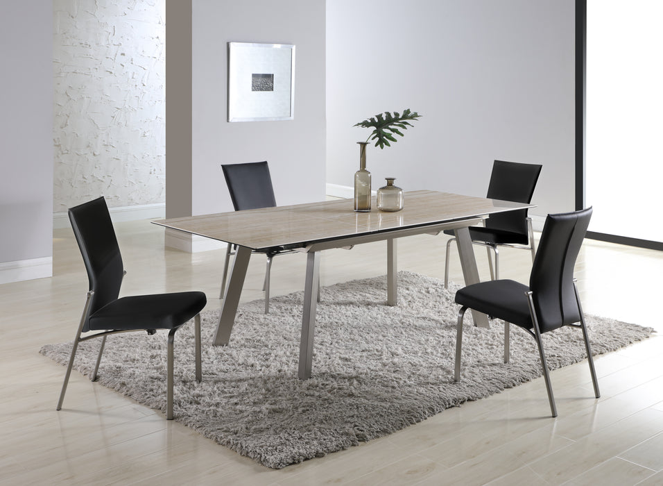 Contemporary Dining Set w/ Extendable Ceramic Top Table & Motion-Back Chairs ELEANOR-MOLLY-5PC-BLK