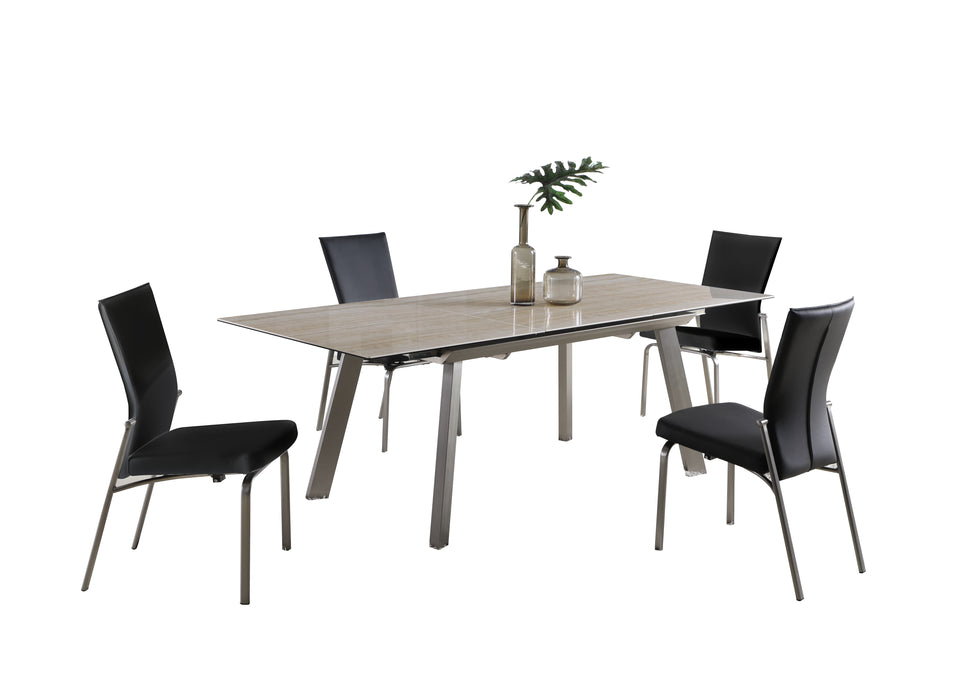 Contemporary Dining Set w/ Extendable Ceramic Top Table & Motion-Back Chairs ELEANOR-MOLLY-5PC-BLK