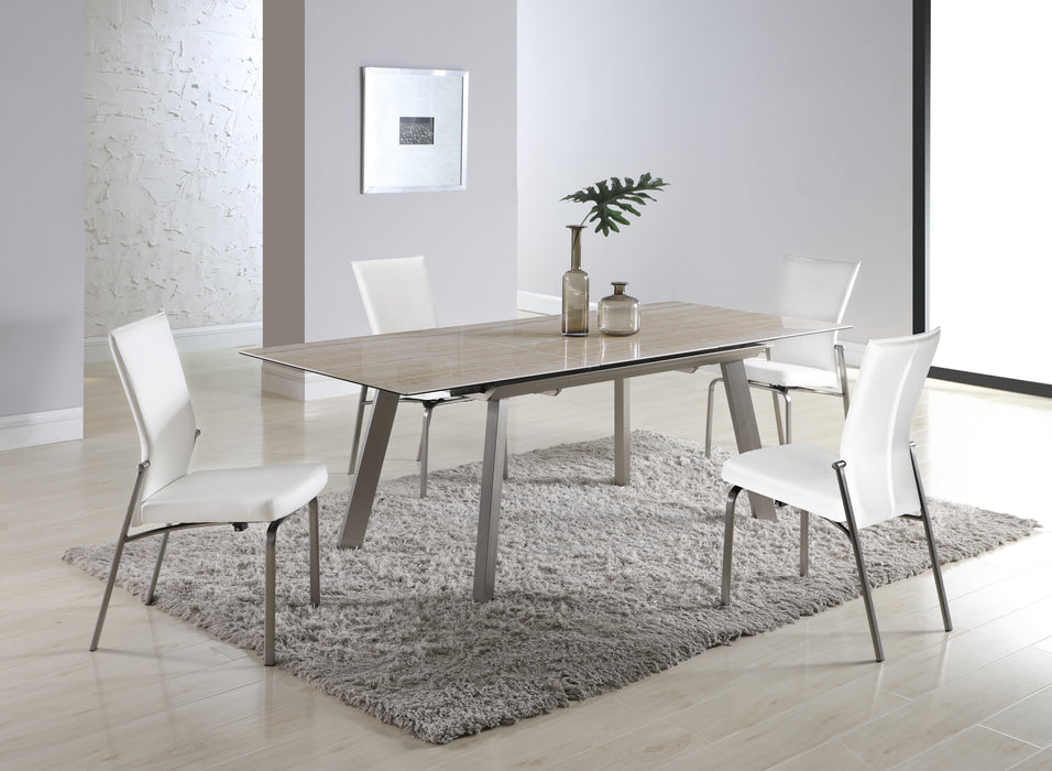 Contemporary Dining Set w/ Extendable Ceramic Top Table & Motion-Back Chairs ELEANOR-MOLLY-5PC-WHT