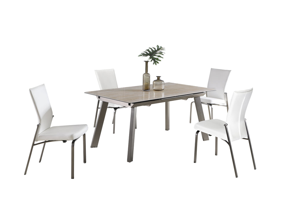 Contemporary Dining Set w/ Extendable Ceramic Top Table & Motion-Back Chairs ELEANOR-MOLLY-5PC-WHT