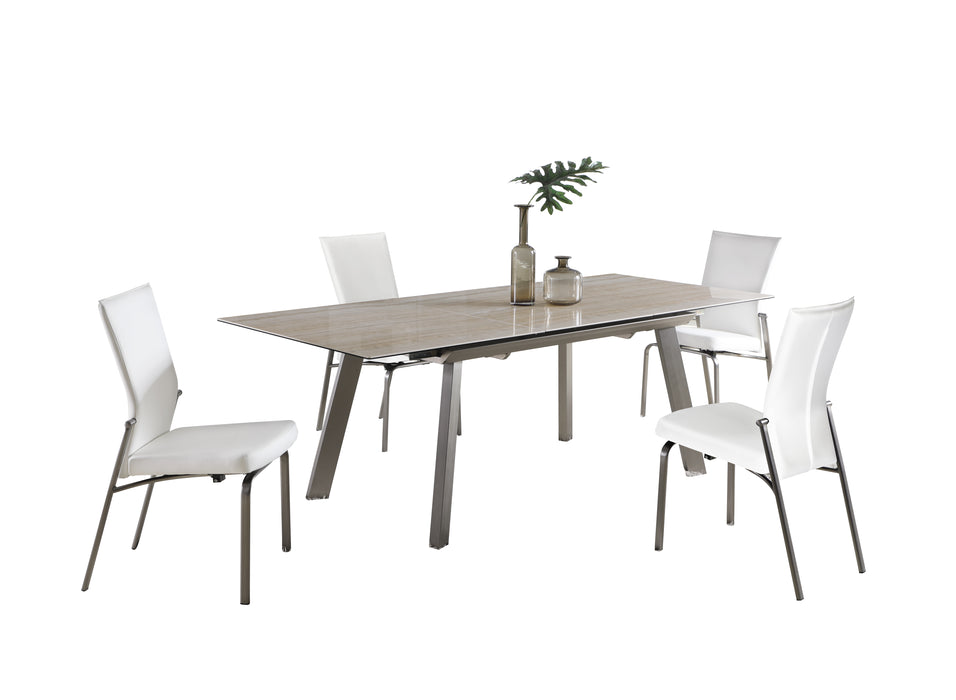 Contemporary Dining Set w/ Extendable Ceramic Top Table & Motion-Back Chairs ELEANOR-MOLLY-5PC-WHT