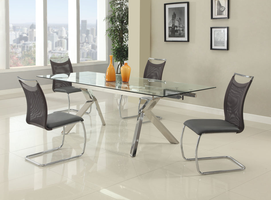 Contemporary Dining Set w/ Extendable Table & 4 Cantilever Mesh Chairs ELLA-NADINE-5PC