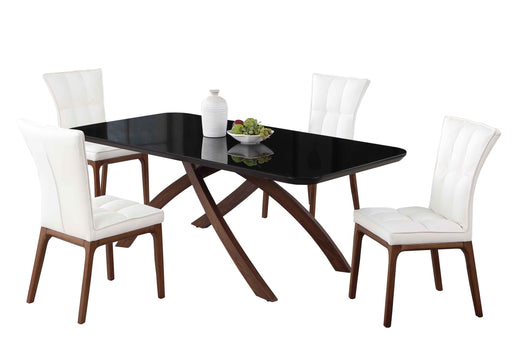 Dining Set w/ Black Glass Table & Tufted Solid Wood Legged Chairs EMILY-PEGGY-5PC-WHT
