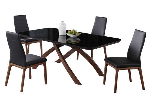 Dining Set w/ Black Glass Table & 4 Solid Wood Chairs EMILY-ROSARIO-5PC-BLK